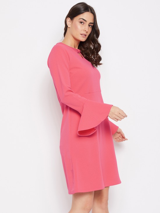 Bell Sleeves Skater Dress With Cutout Yoke