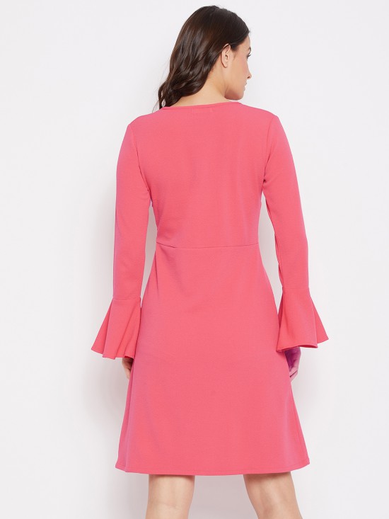 Bell Sleeves Skater Dress With Cutout Yoke