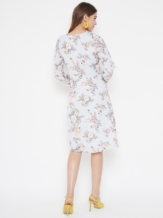 Floral printed cascade midi dress
