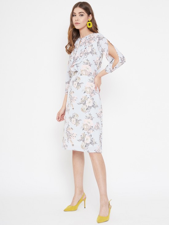 Floral printed cascade midi dress