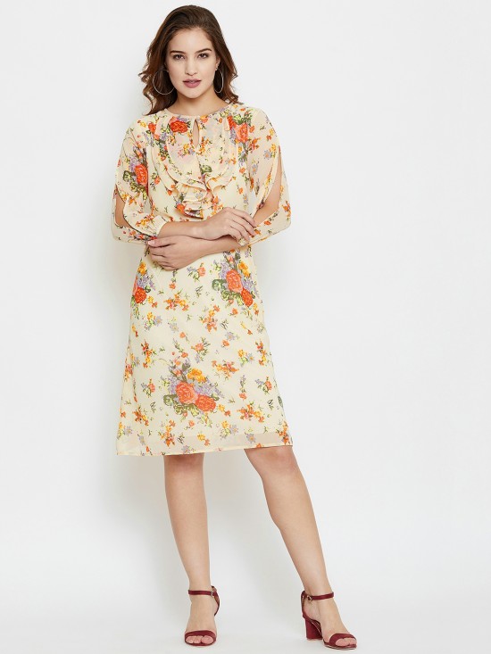Floral printed cascade midi dress