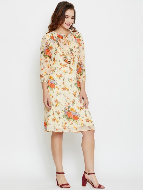 Floral printed cascade midi dress