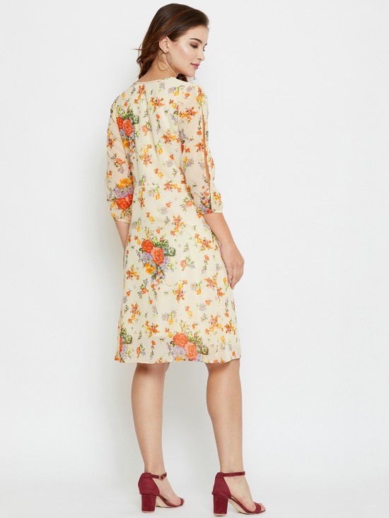 Floral printed cascade midi dress