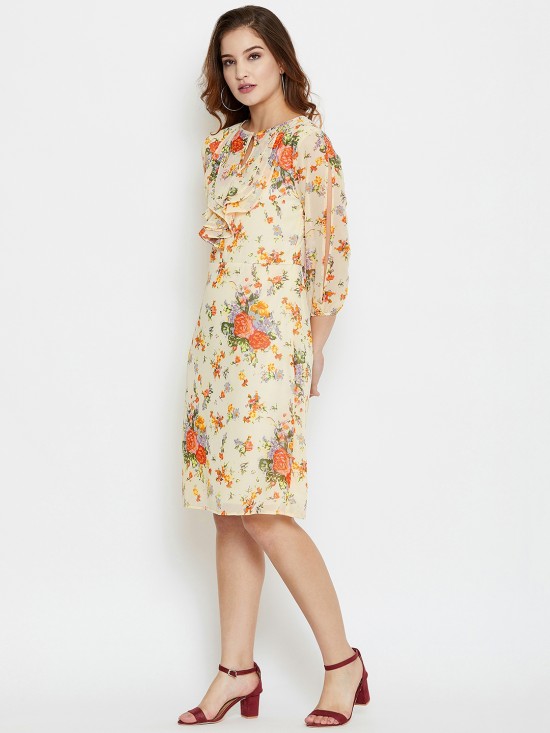 Floral printed cascade midi dress