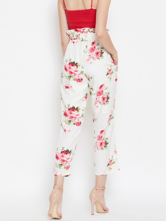 Paper bag waist trousers with fabric belt