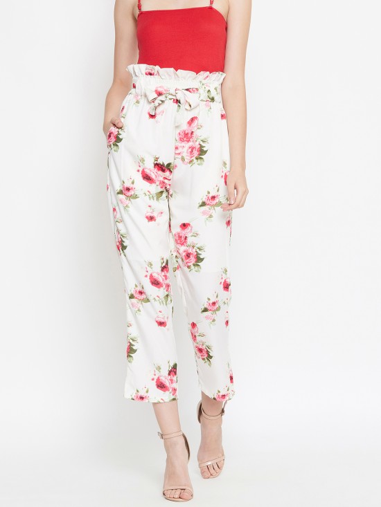 Paper bag waist trousers with fabric belt