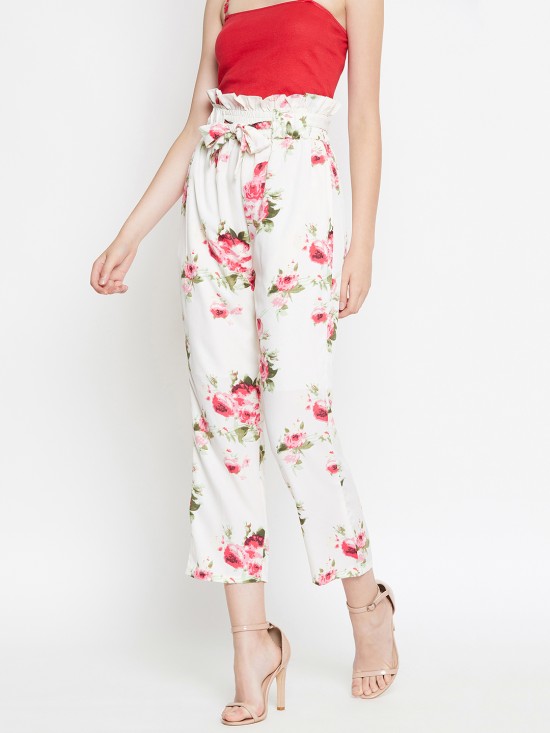 Paper bag waist trousers with fabric belt