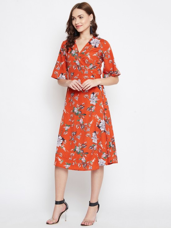 Floral Print Wrap Style Dress