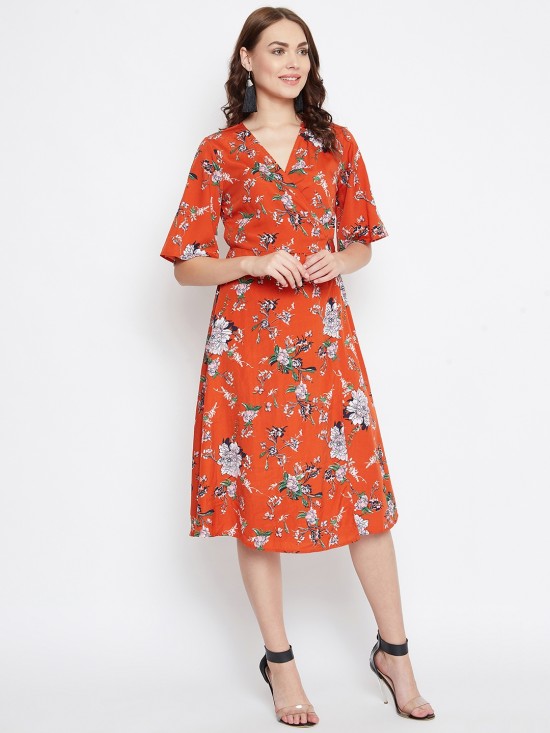 Floral Print Wrap Style Dress