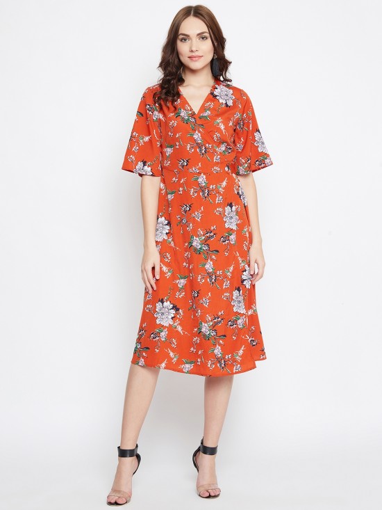 Floral Print Wrap Style Dress