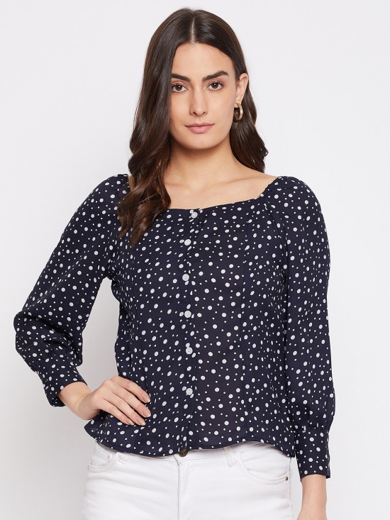 Polka printed blouson top