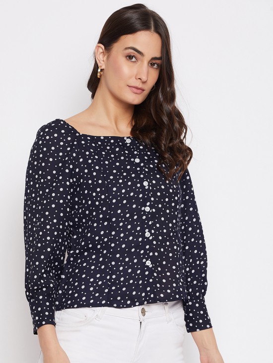 Polka printed blouson top