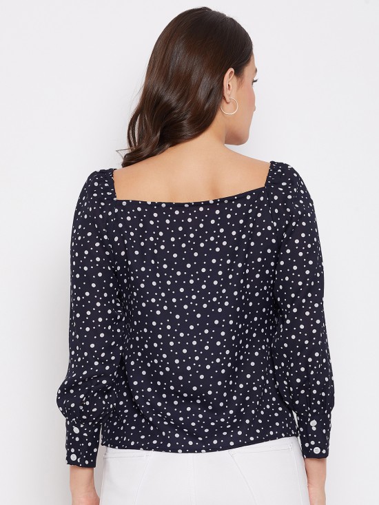 Polka printed blouson top