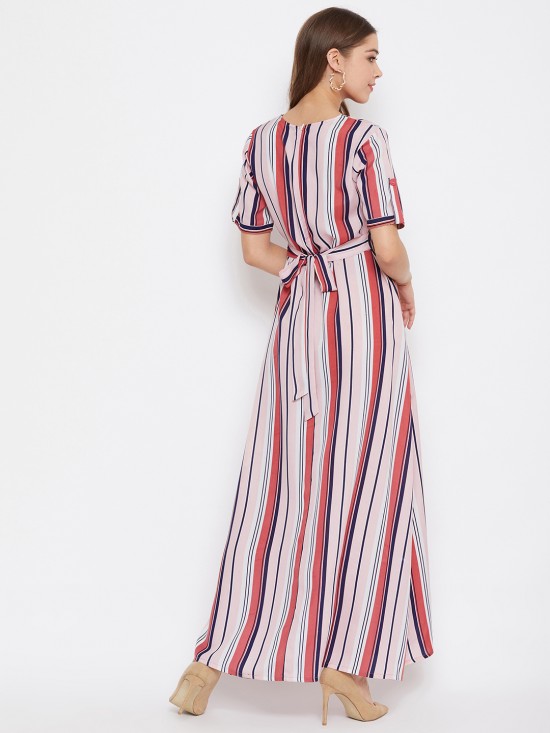 Stripes printed buttoned maxi