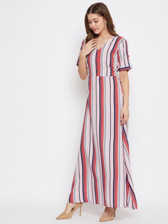 Stripes printed buttoned maxi