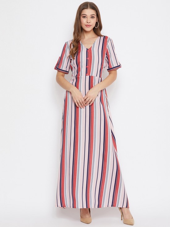 Stripes printed buttoned maxi