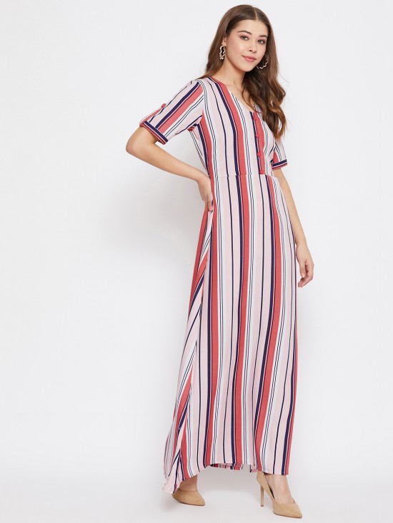 Stripes printed buttoned maxi
