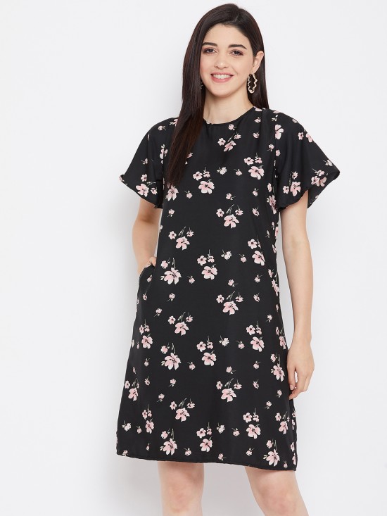 Floral printed back tie dress