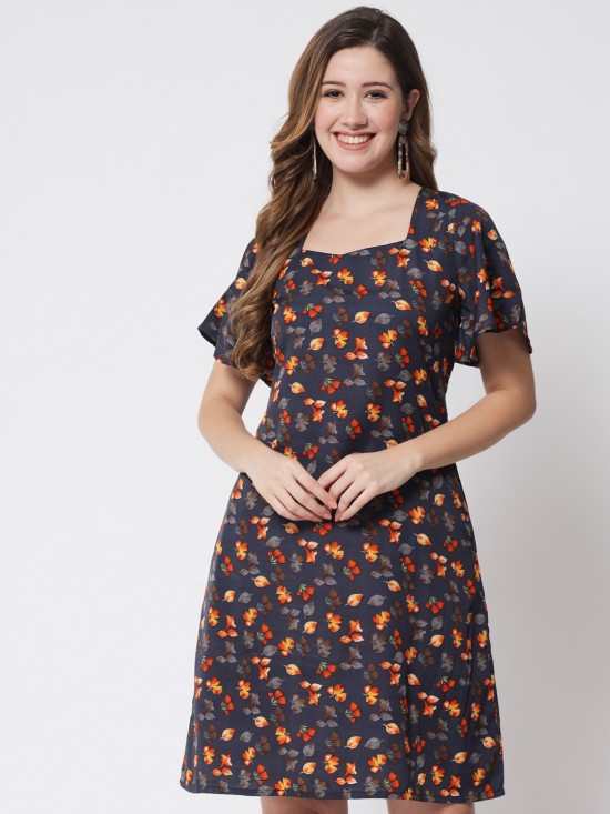 Floral printed back tie dress