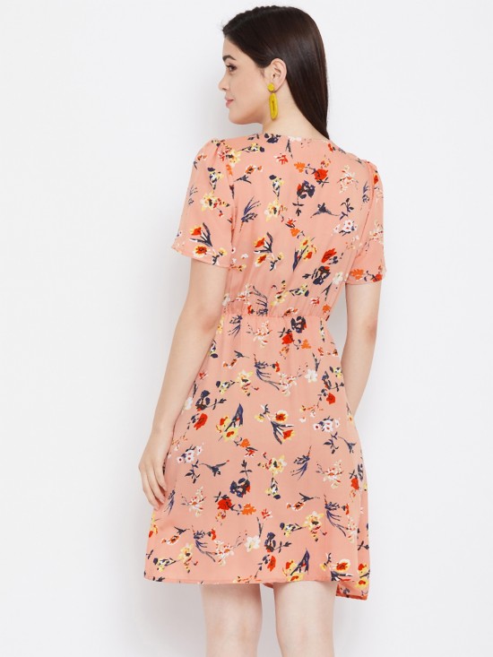 Floral printed show buttons dress