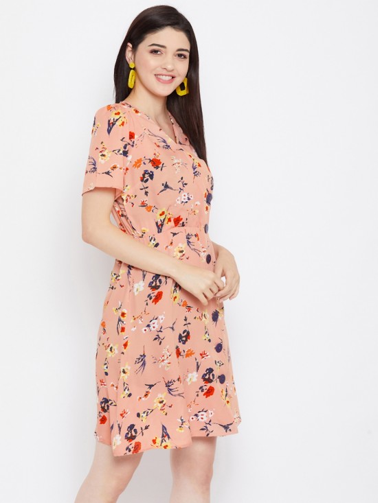 Floral printed show buttons dress