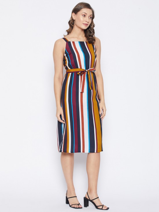 Stripes printed straight dress