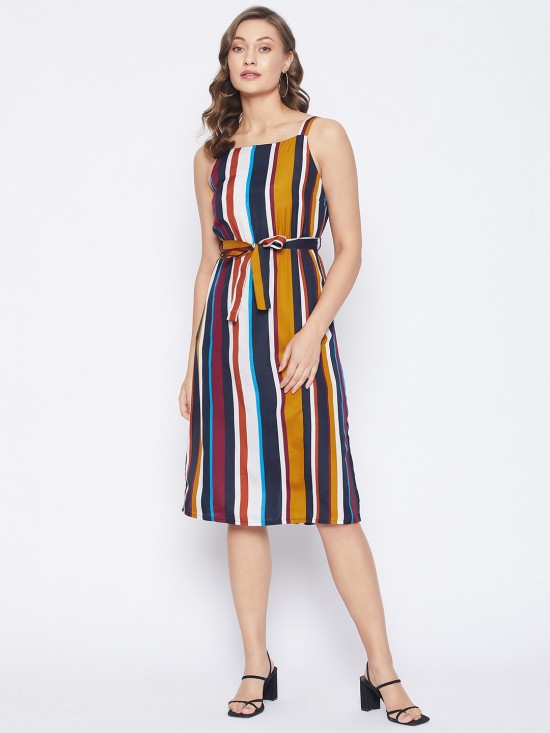Stripes printed straight dress
