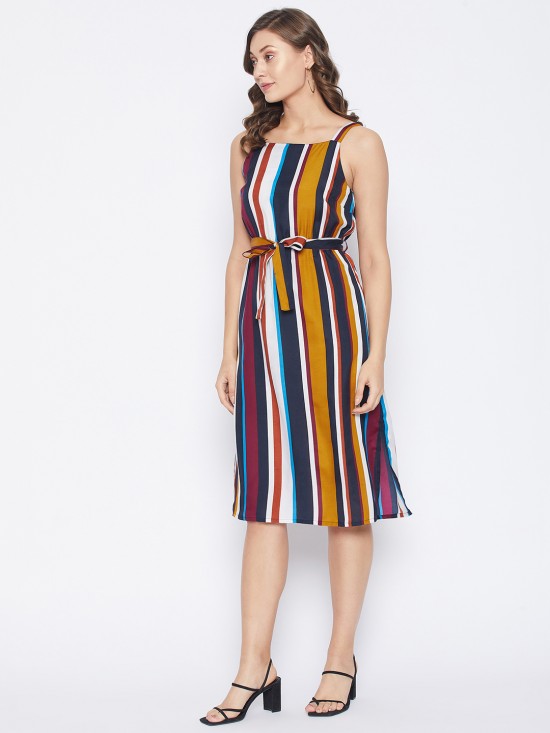 Stripes printed straight dress