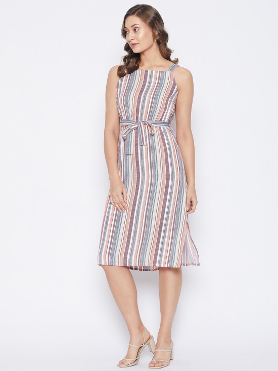 Stripes printed straight dress