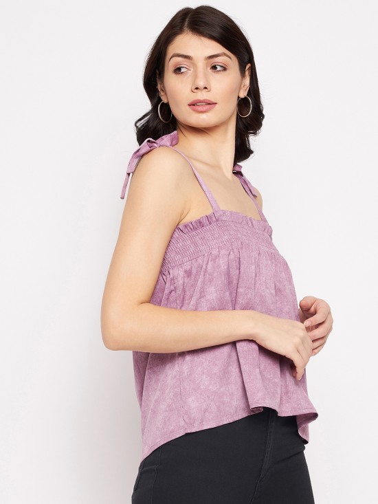 Smocked tie-up shoulder top