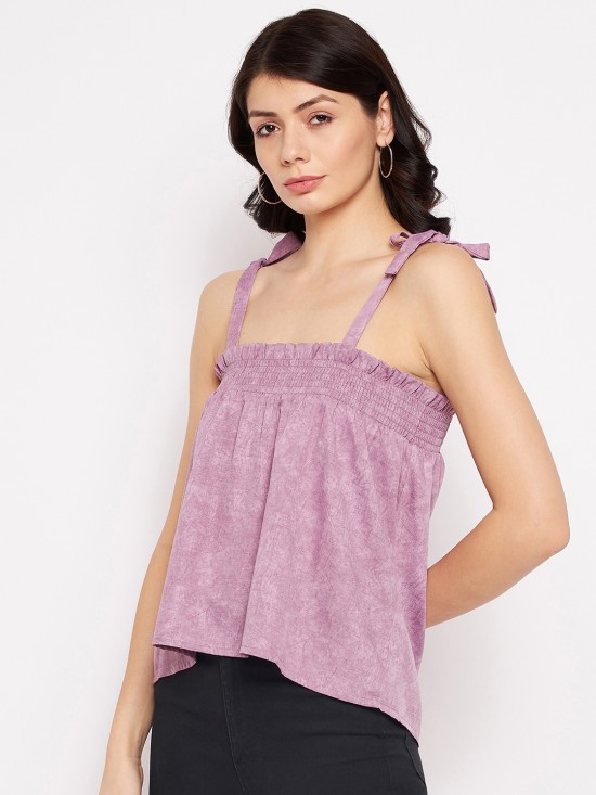 Smocked tie-up shoulder top