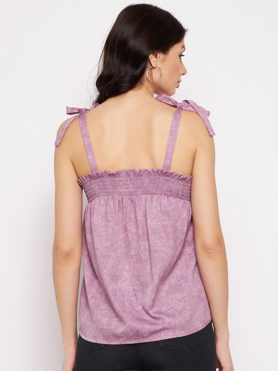 Smocked tie-up shoulder top