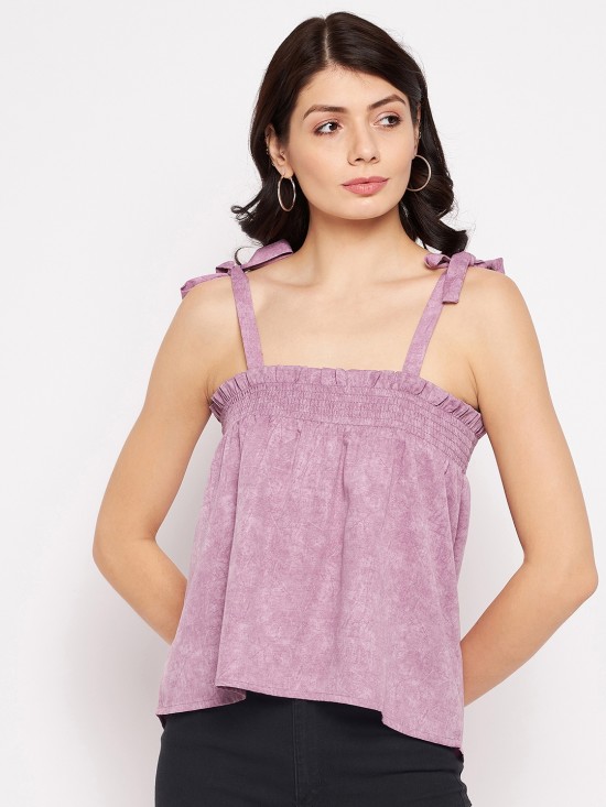 Smocked tie-up shoulder top