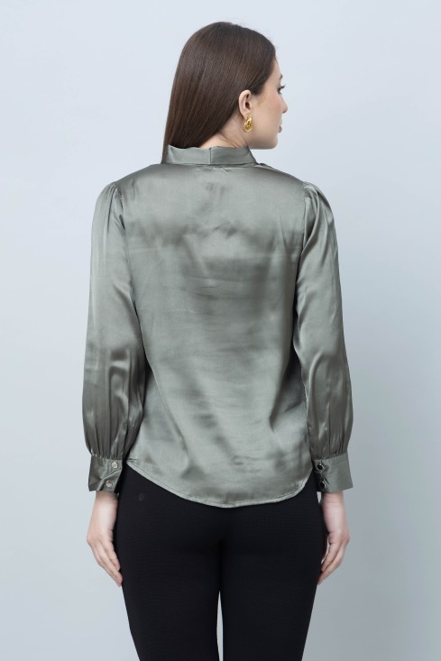 Tie-Up Neck Formal Satin Top