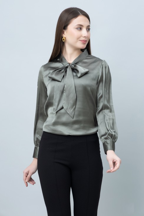 Tie-Up Neck Formal Satin Top
