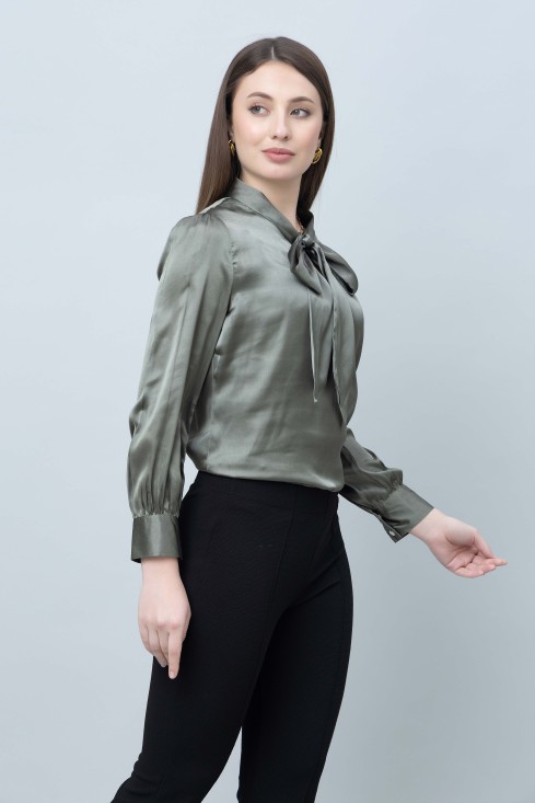 Tie-Up Neck Formal Satin Top