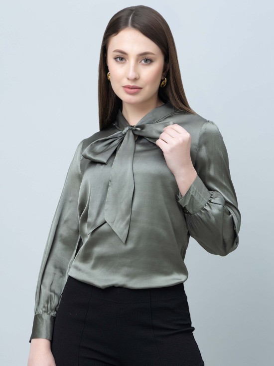Tie-Up Neck Formal Satin Top
