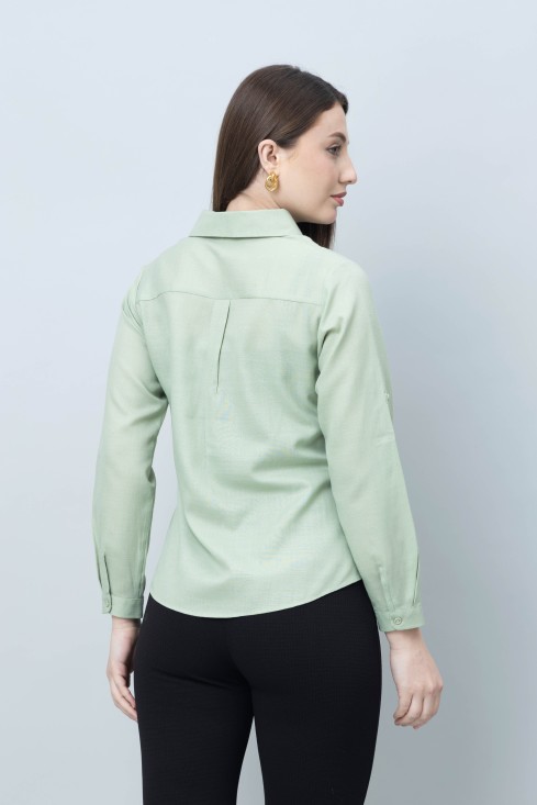 Women's Green Formal Linen Shirt