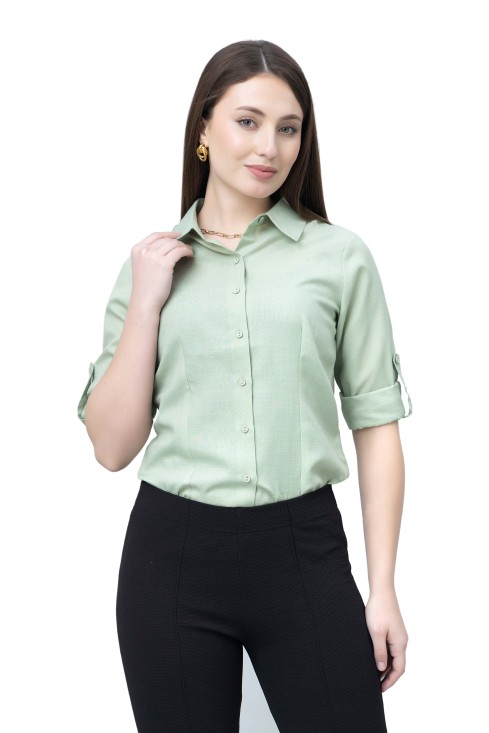Women's Green Formal Linen Shirt