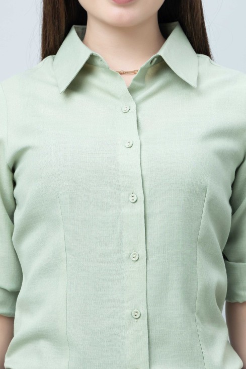 Women's Green Formal Linen Shirt