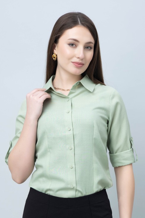 Women's Green Formal Linen Shirt