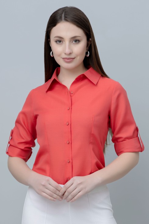 Women's Red Formal Linen Shirt