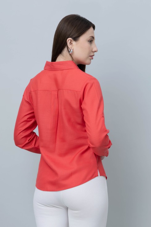 Women's Red Formal Linen Shirt