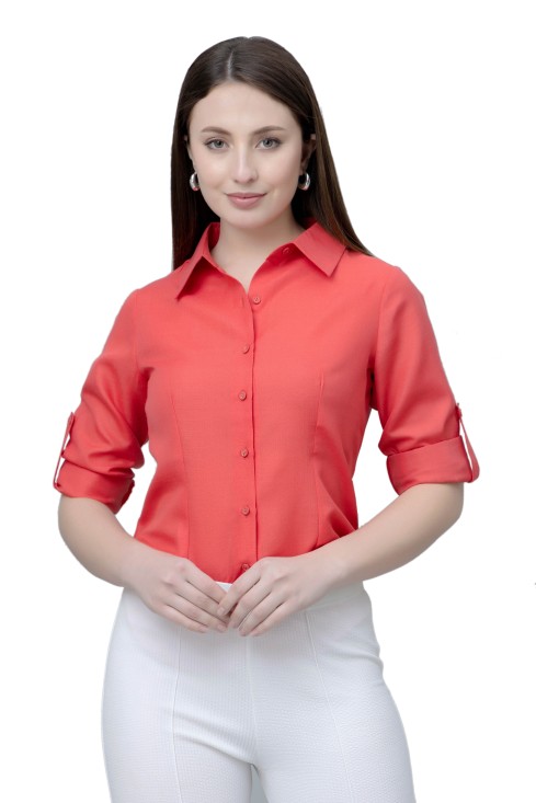 Women's Red Formal Linen Shirt
