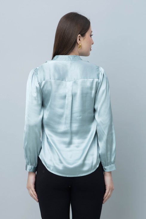 Women's Band Collar Formal Satin Shirt